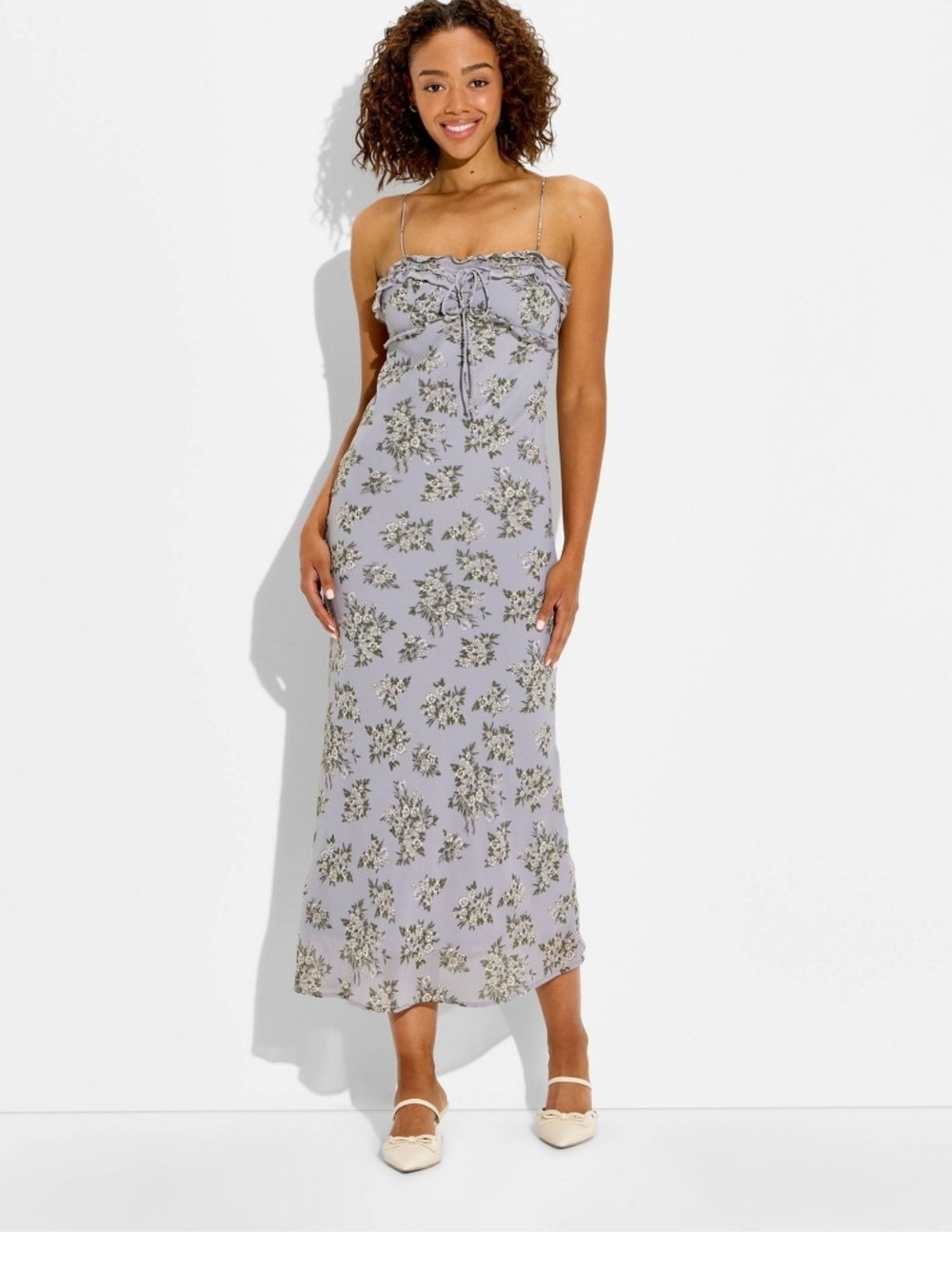 Gray Monochromatic XXS Whimsigoth Festival 90s Empire Tie-Front Slip Dress NWT